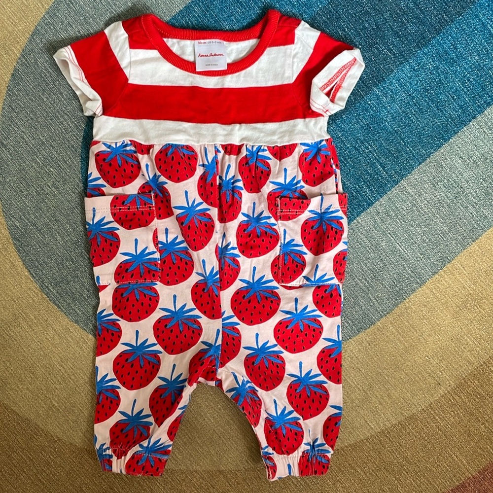 Hanna Andersson 0-3 month one piece stripe strawberry